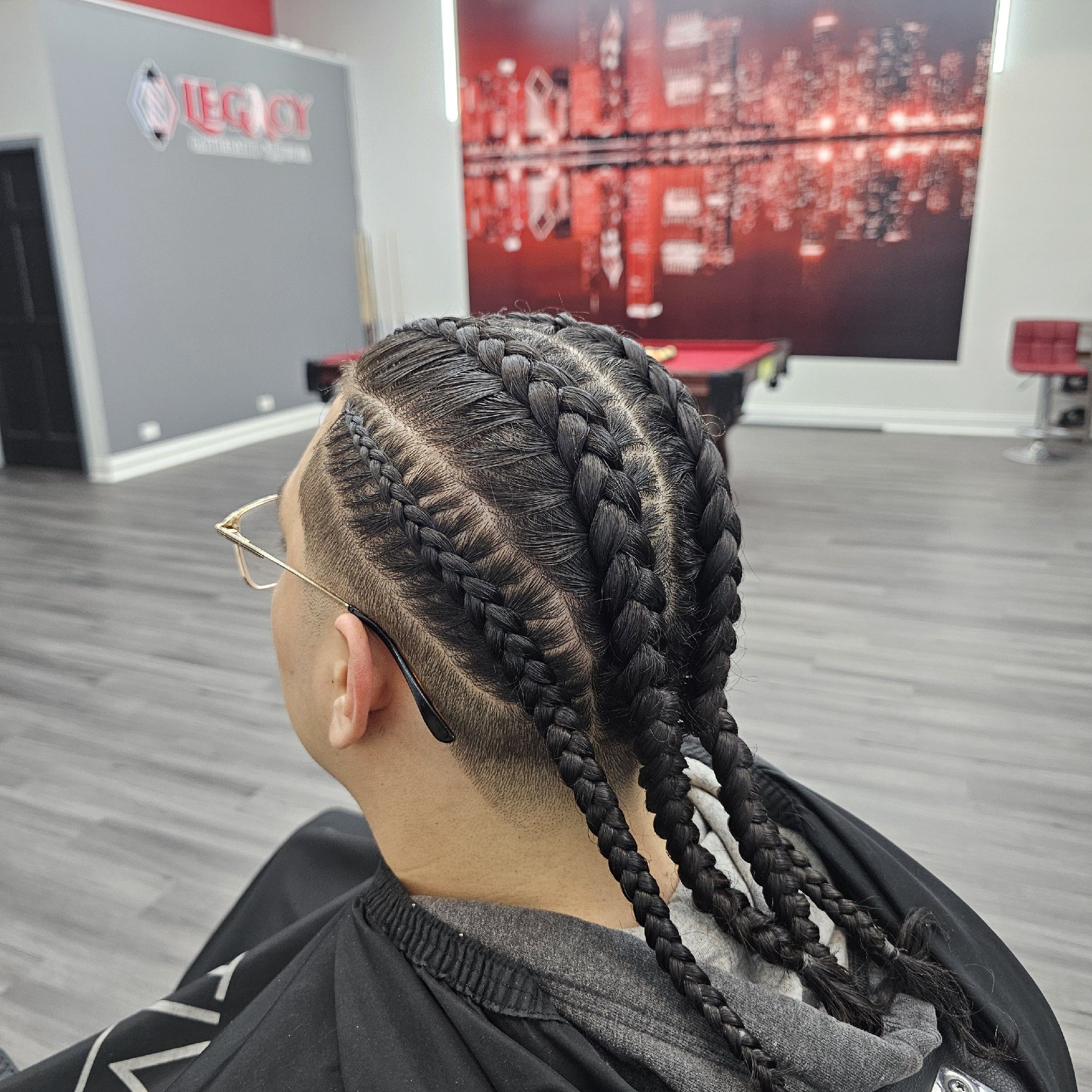 Cornrow braids with a clean taper, Legacy Barbershop & Lounge, Plano IL